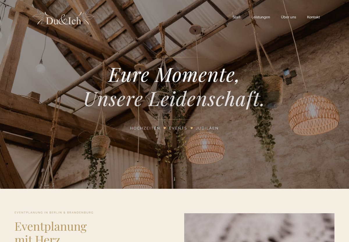 Startseite von Du & Ich Events – Website von Jonas Mehmood