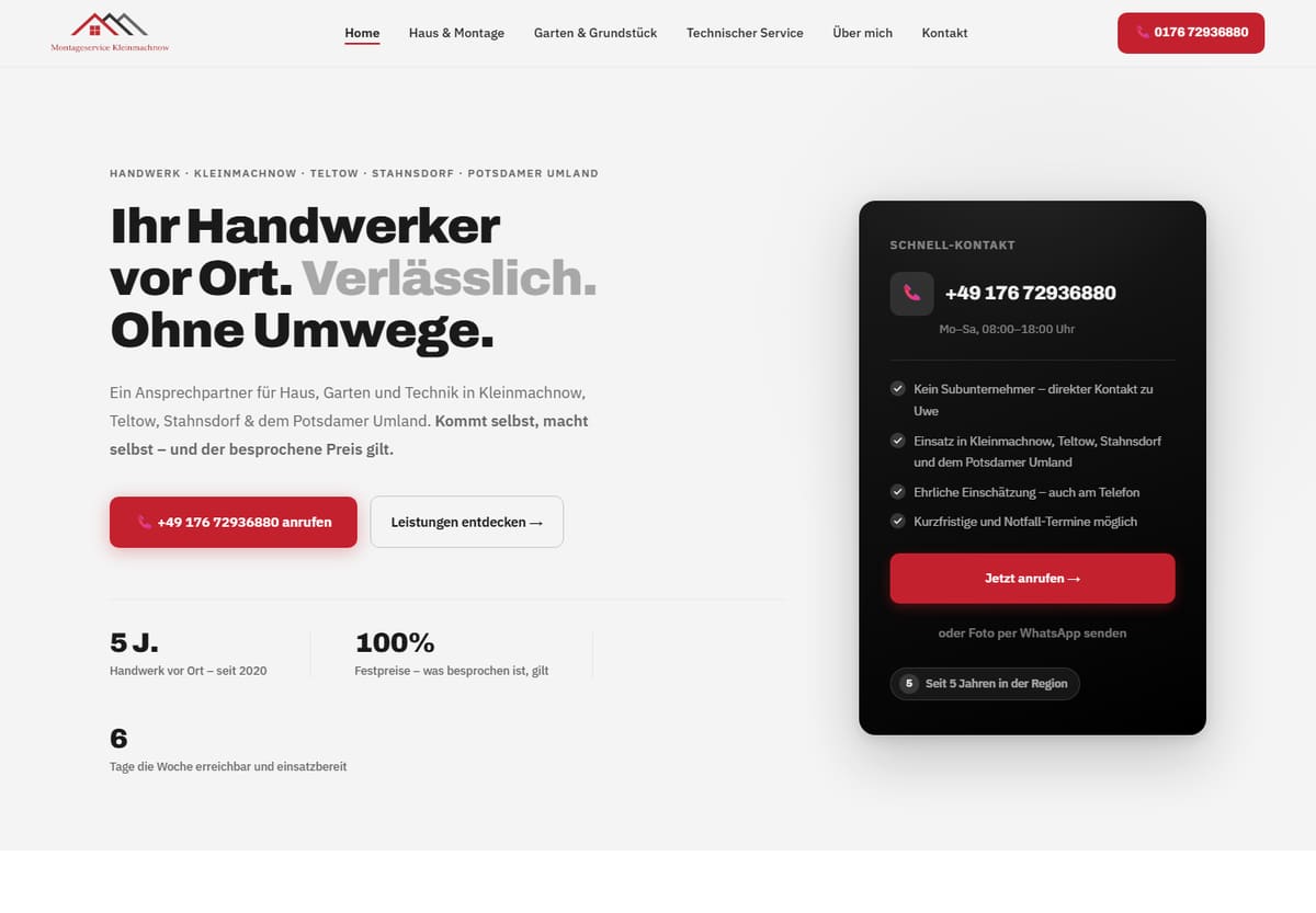 Startseite von Montageservice Kleinmachnow – Website von Jonas Mehmood